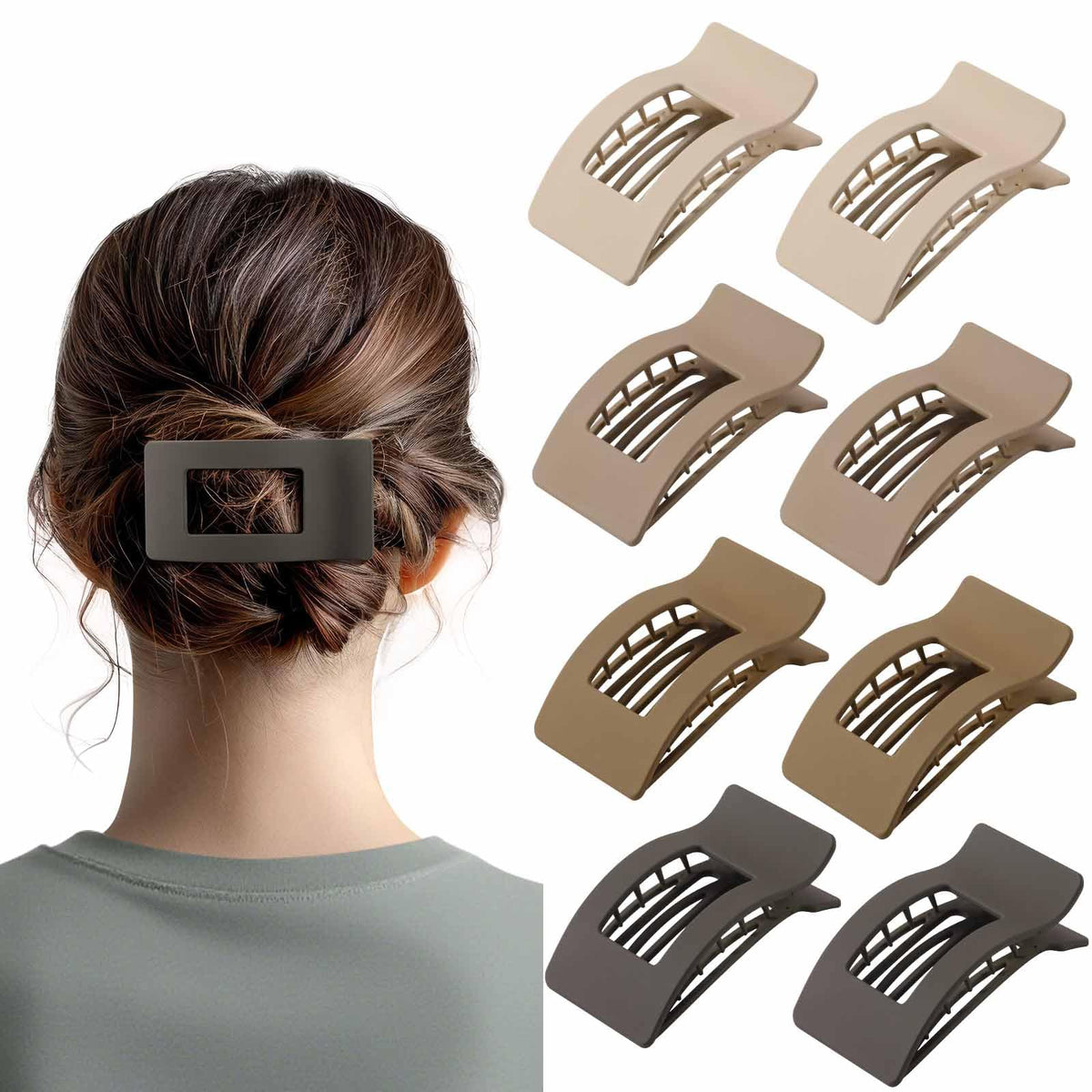 Pinzas francesas planas Ehaler en marrón, sujeción estable para cabello grueso o fino todo el día