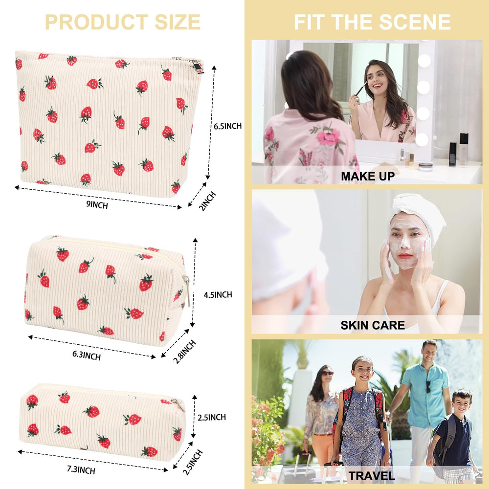 Diseño estampado fresa EIMMBD para bolsa de maquillaje, añade estilo y organización.