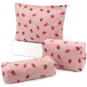 EIMMBD bolsa de maquillaje grande, rosa fresa, ideal para viajes y organización.