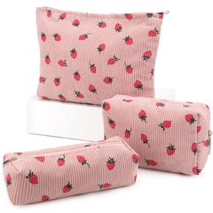 EIMMBD bolsa de maquillaje grande, rosa fresa, ideal para viajes y organización.