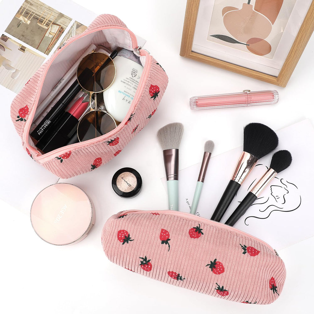 EIMMBD bolsa de maquillaje mediana, rosa fresa, perfecta para uso diario.