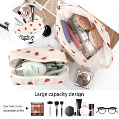Neceser de viaje EIMMBD grande beige con fresa, acceso rápido a productos.