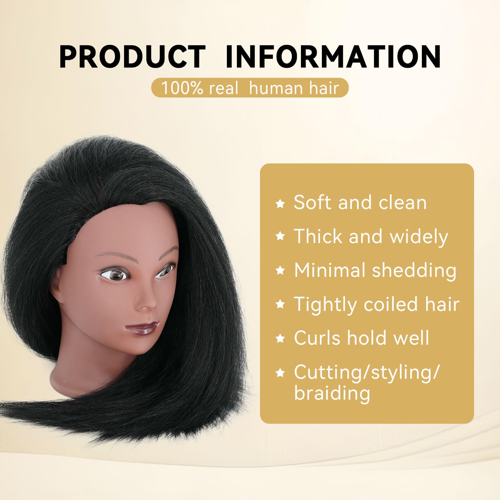 Maniquí Eiohlnd con cabello humano para practicar peinado y técnicas.