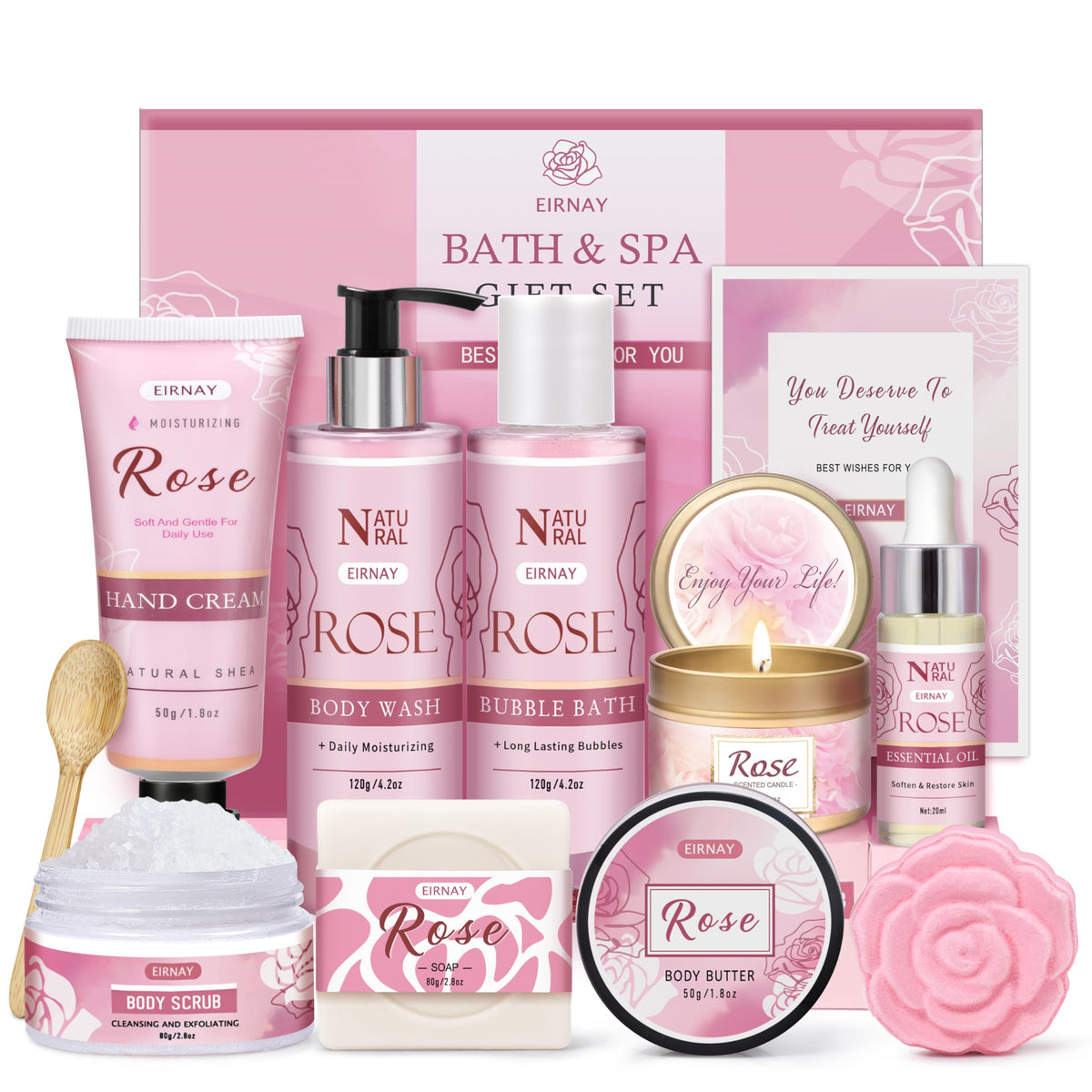 Cesta spa EIRNAY para mujeres con rosas, ideal para regalo y relajación
