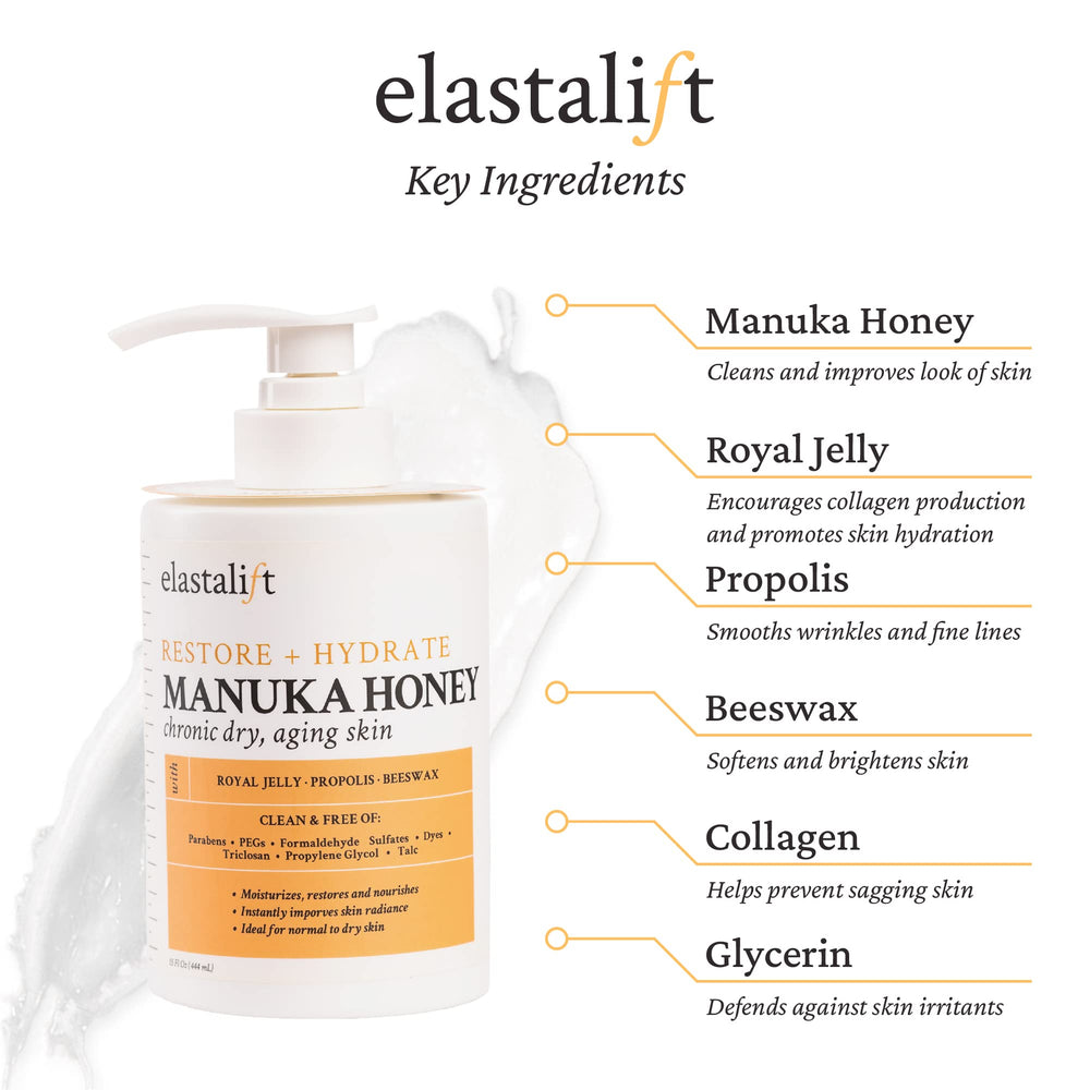 Textura cremosa de Elastalift Manuka Honey para aplicación suave.
