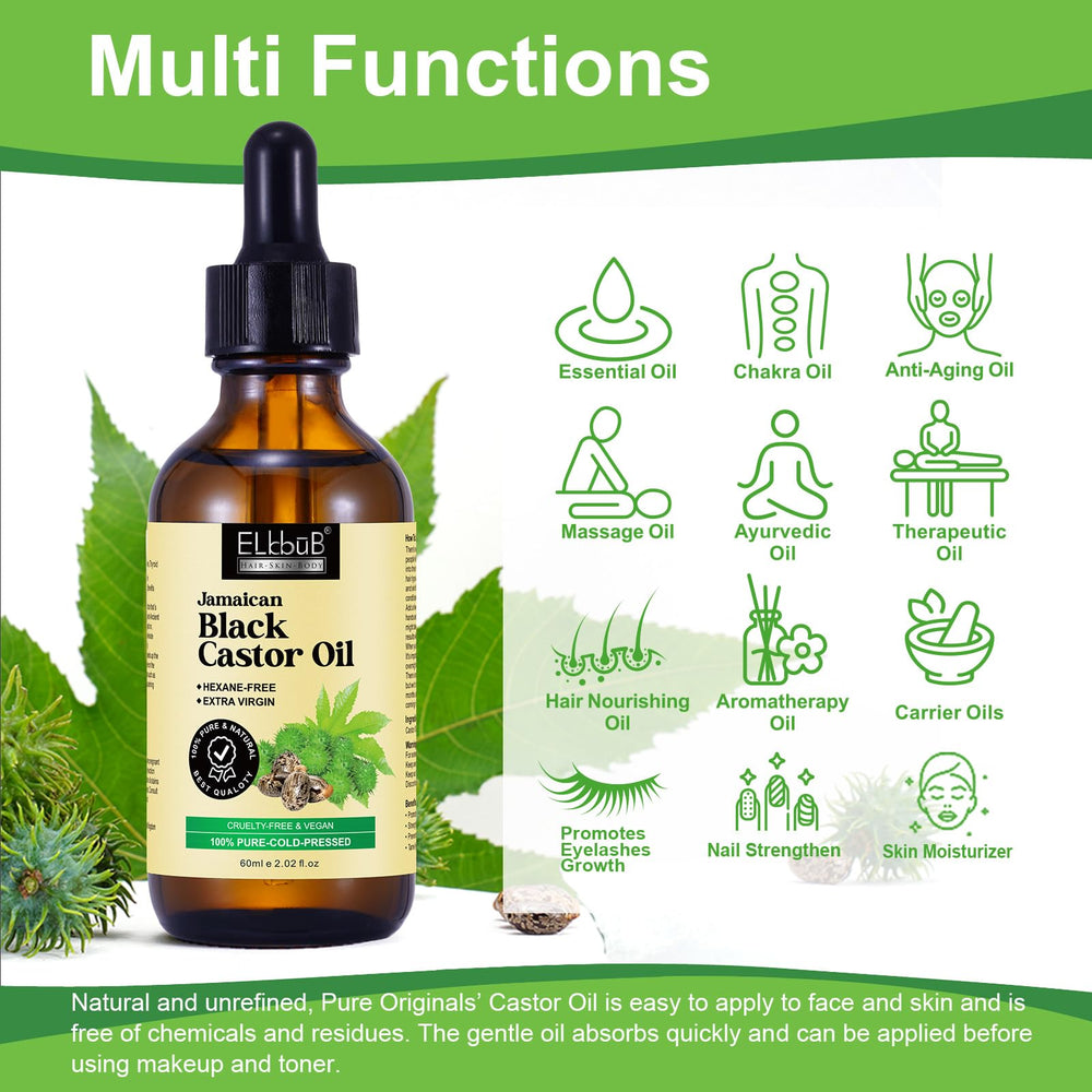 ELBBUB Aceite de Ricino Negro Jamaicano para masaje y aromaterapia.