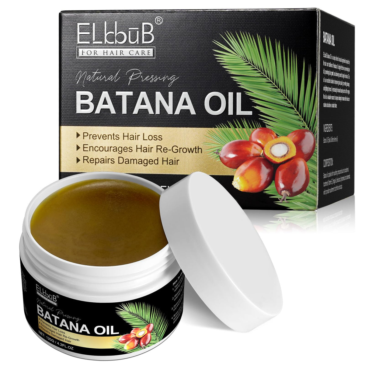 ELBBUB Batana, botella de aceite para crecimiento capilar suave.