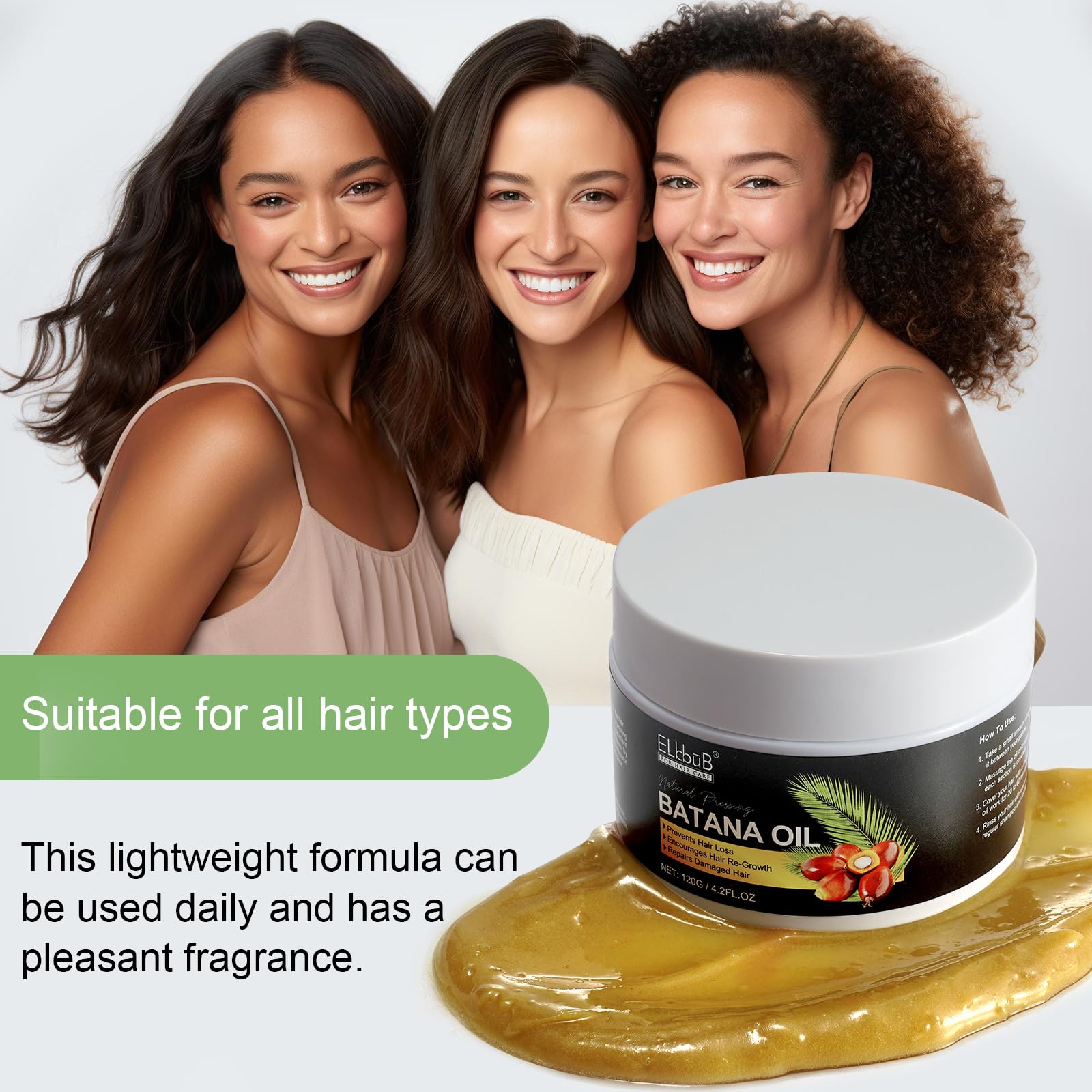 Cuidado diario con Batana ELBBUB para prevenir frizz y puntas abiertas.