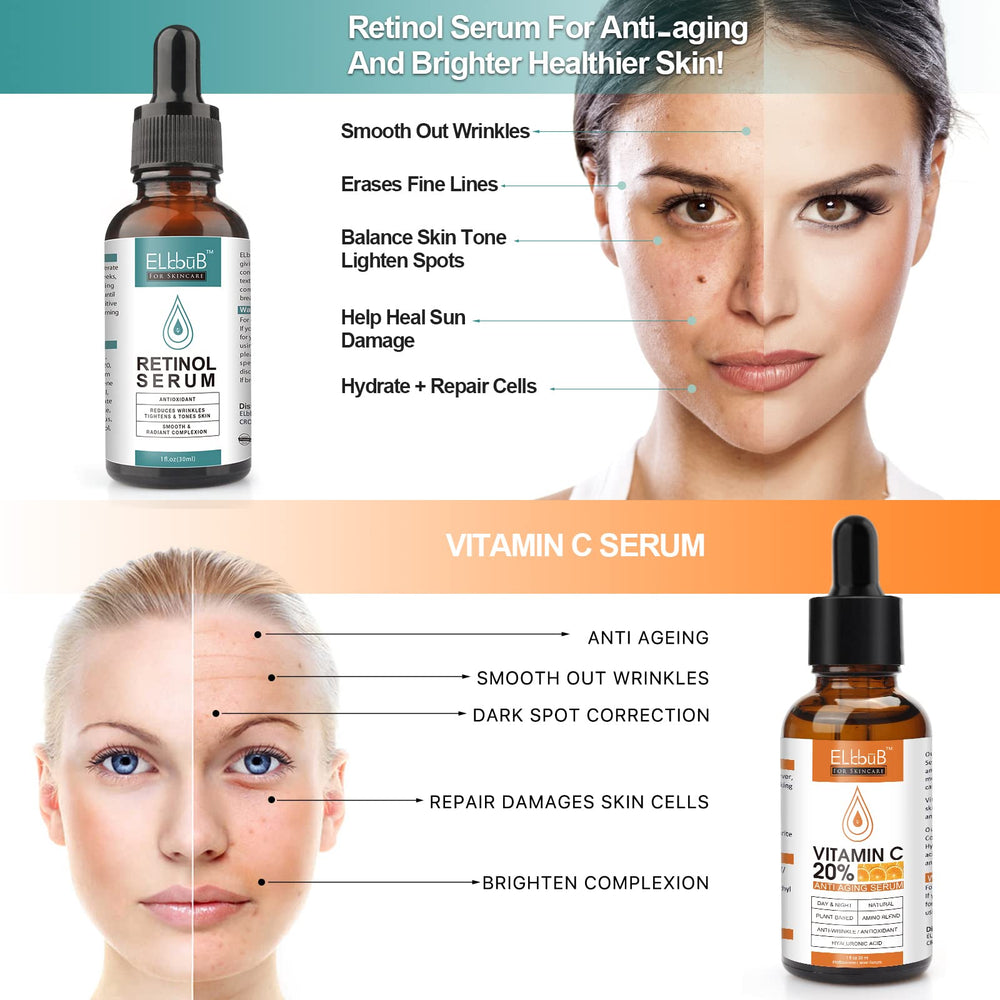 ELBBUB Suero Vitamina C Retinol, aplicación manual para rostro con precisión.