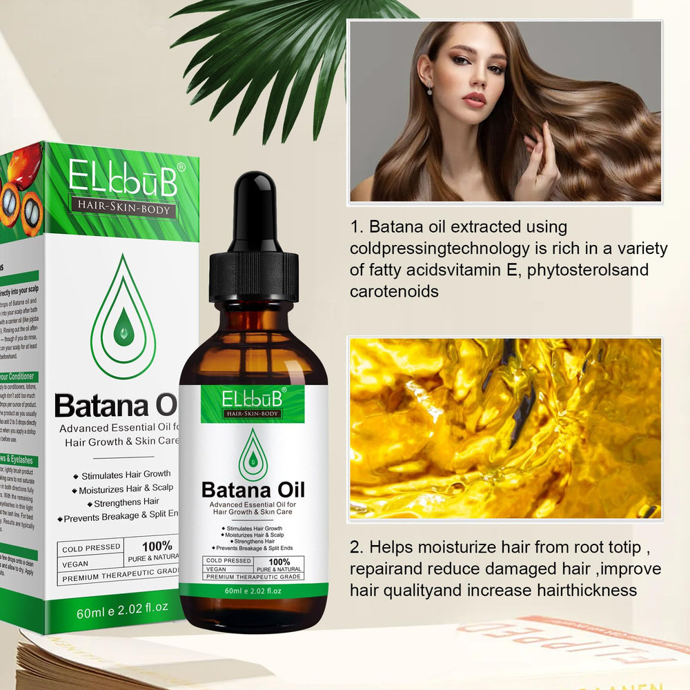ELBBUB Batana Oil aporta brillo natural al cabello con uso regular.