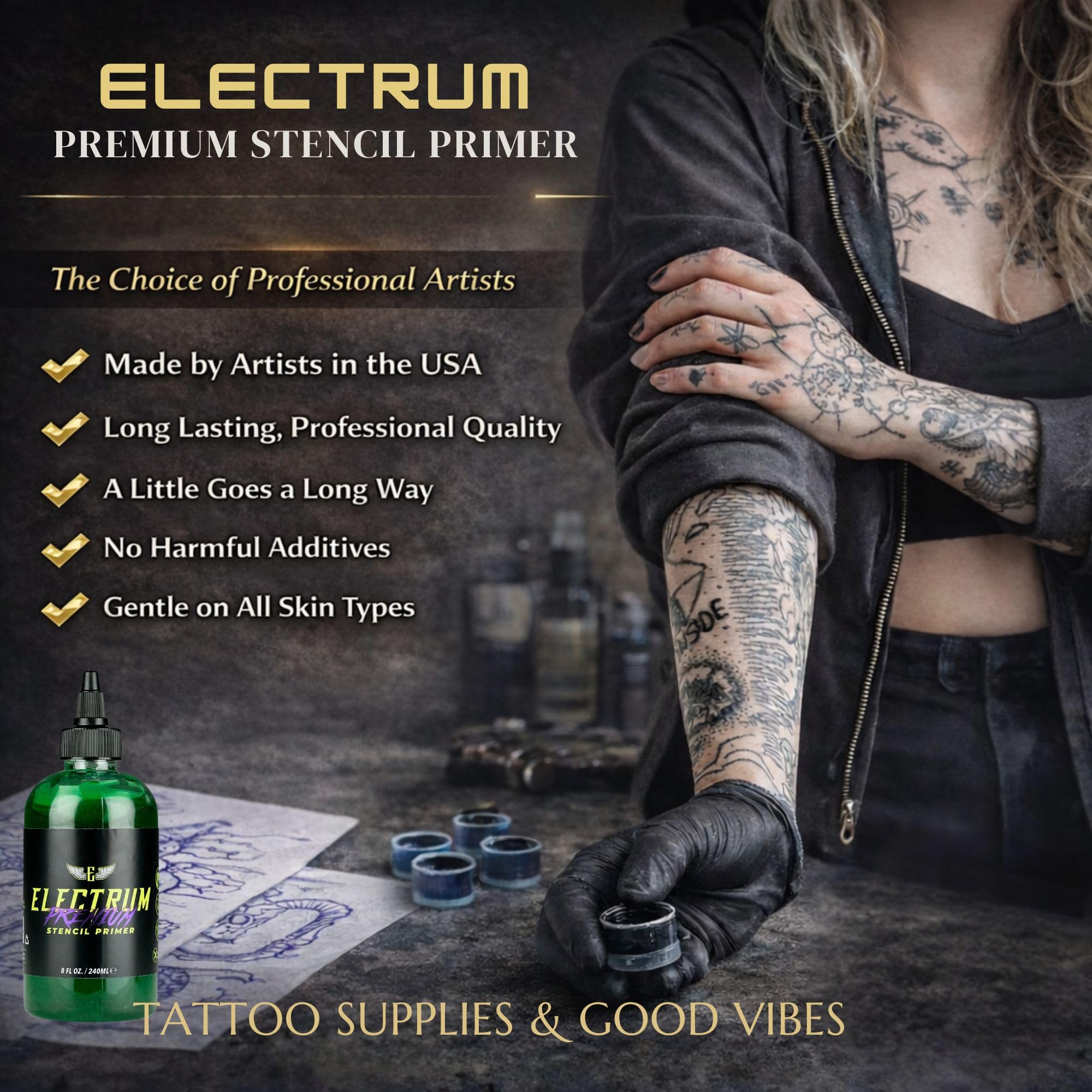 Electrum gel facilita plantillas fijas sin correrse durante el trazo.