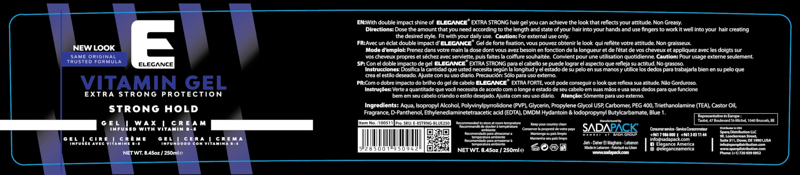 Elegance Vitamin Gel, textura cremosa para peinado rápido y suave.