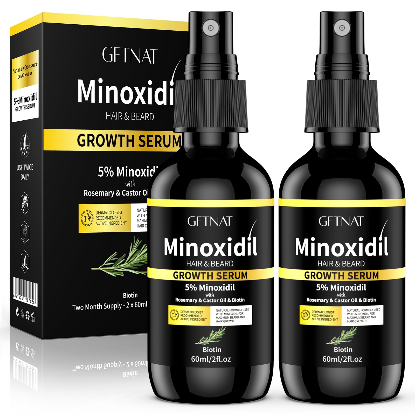 Elegra Minoxidil en bote de vidrio, uso diario.