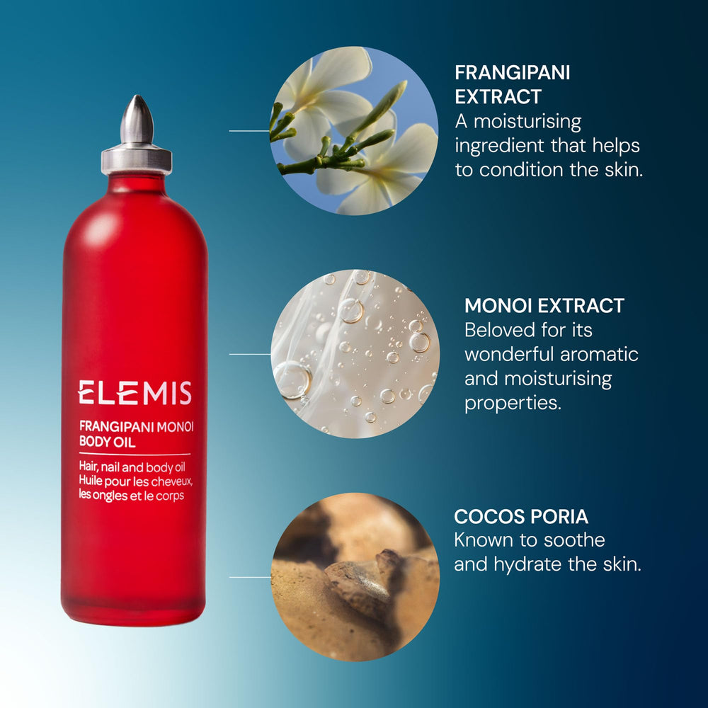 ELEMIS Frangipani Monoi, cabello brillante gracias al aceite nutritivo.