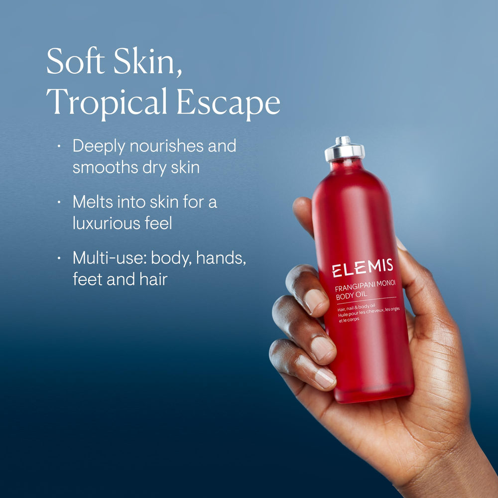 ELEMIS Frangipani Monoi, textura sedosa del aceite para piel y cabello.
