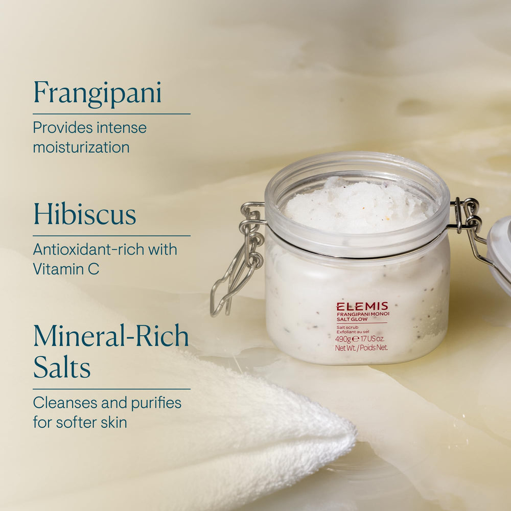 Texture agréable qui rince facilement et laisse douceur durable avec Frangipani Monoi Salt Glow.
