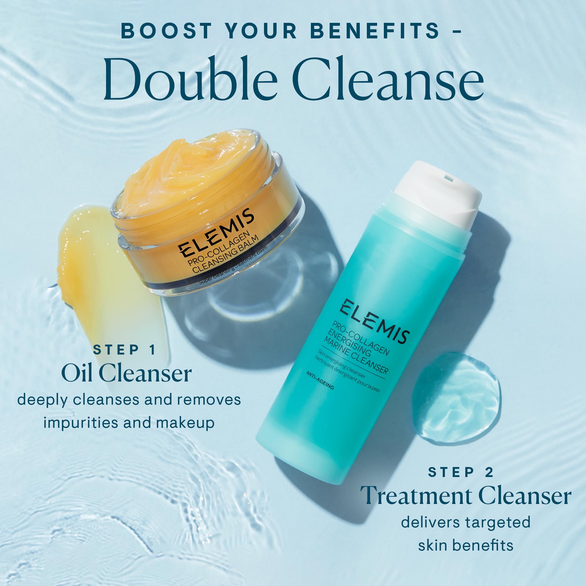 ELEMIS Pro-Collagen Energising Marine Cleanser, etiqueta frontal, origen Reino Unido.