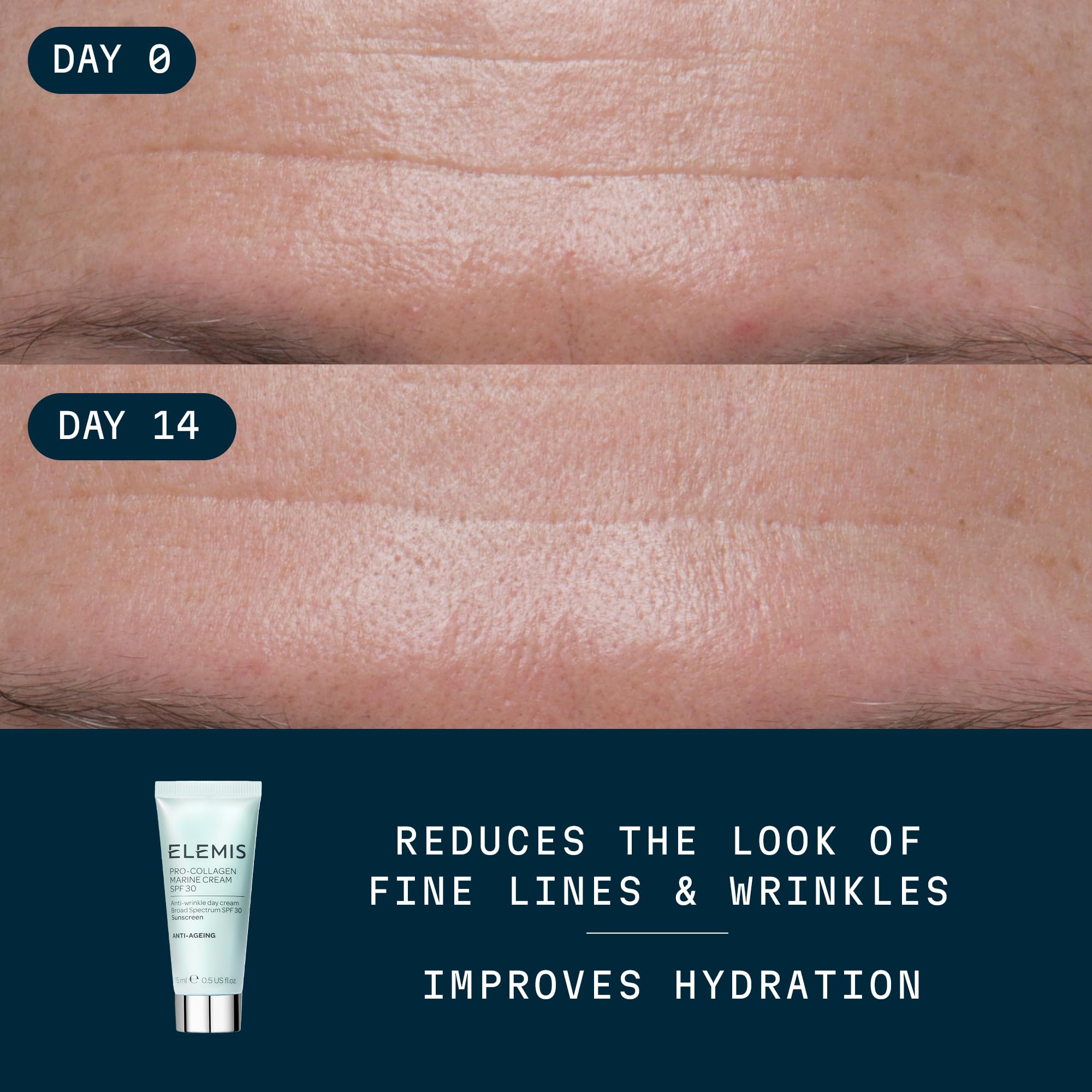 Textura gel-crema ultraligera de Elemis Pro-Collagen Marine Cream SPF 30 se absorbe rápidamente.