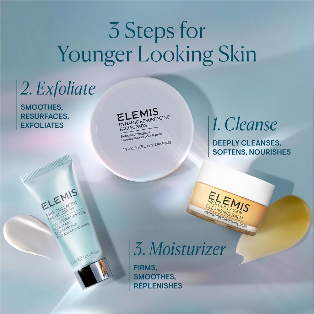 Ritual nocturno con ELEMIS Pro-Collagen Night Cream para piel suave al despertar.
