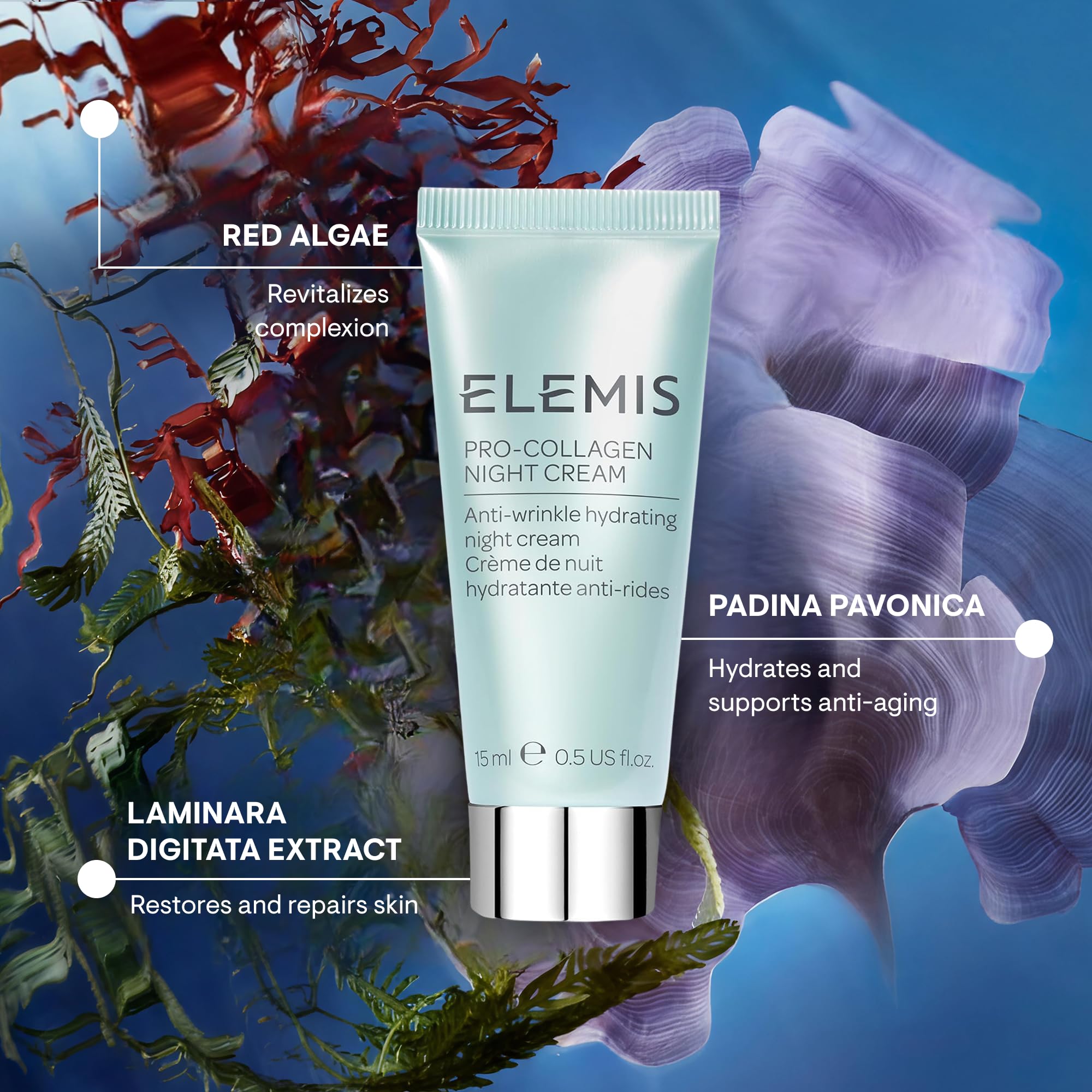Textura cremosa ELEMIS para aplicación nocturna, piel más nutrida al despertar.