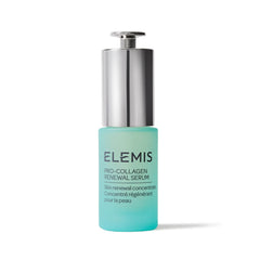 Botella del suero ELEMIS Pro-Collagen Renewal Serum de 15 ml para uso diario.