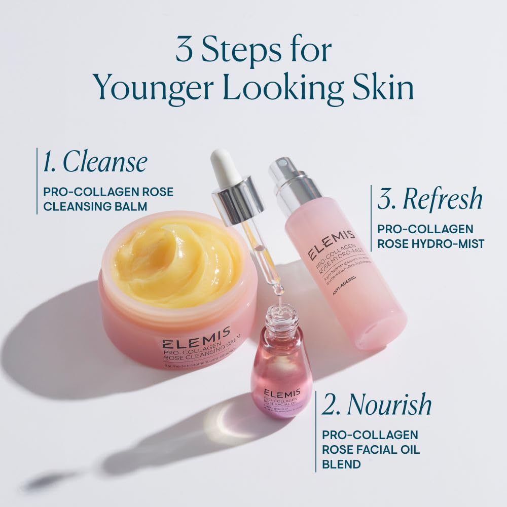Extracto de rosa inglesa y aceites nutritivos en ELEMIS Pro-Collagen Rose para la piel.