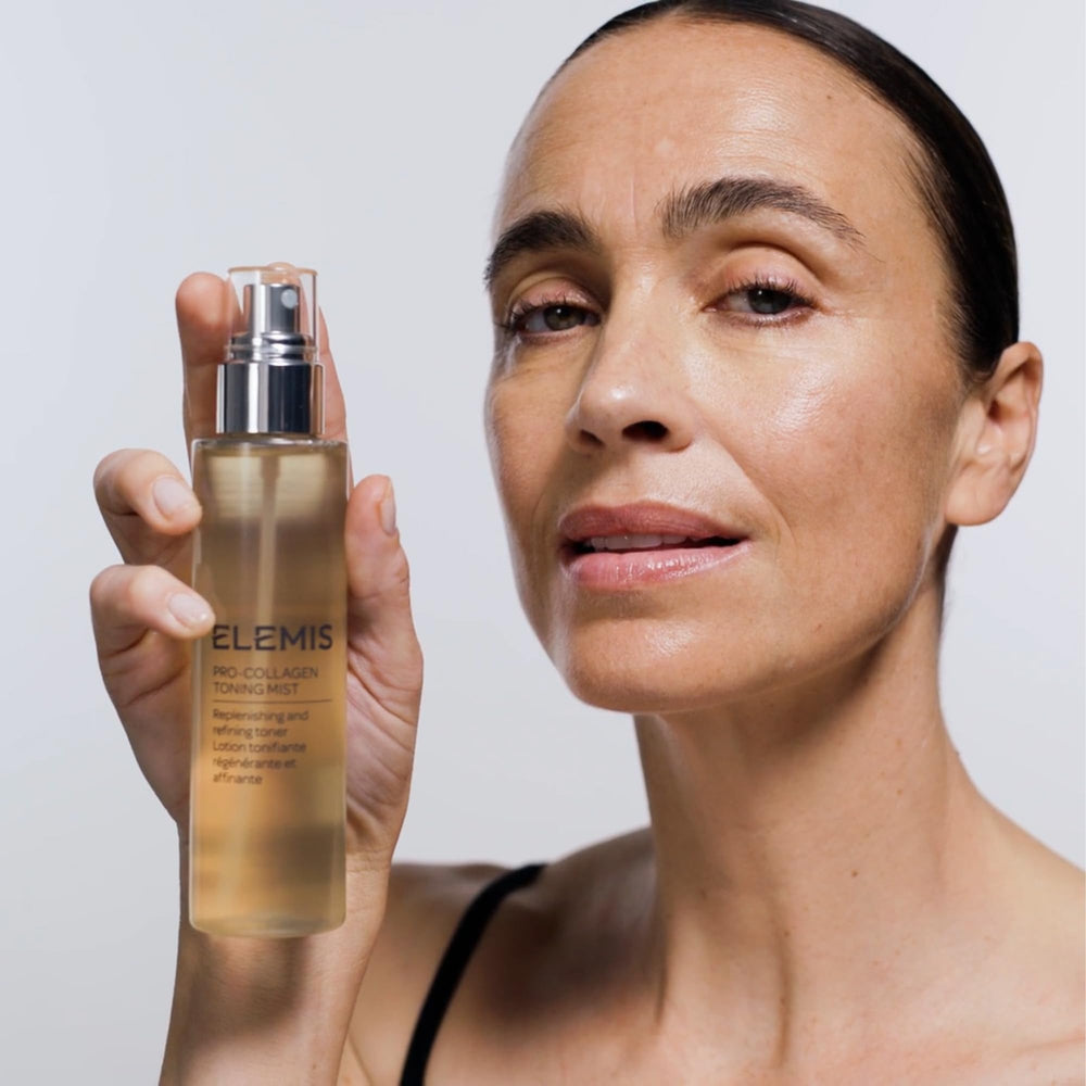 Elemis Pro-Collagen Toning Mist cotton pad application tones and prepares skin