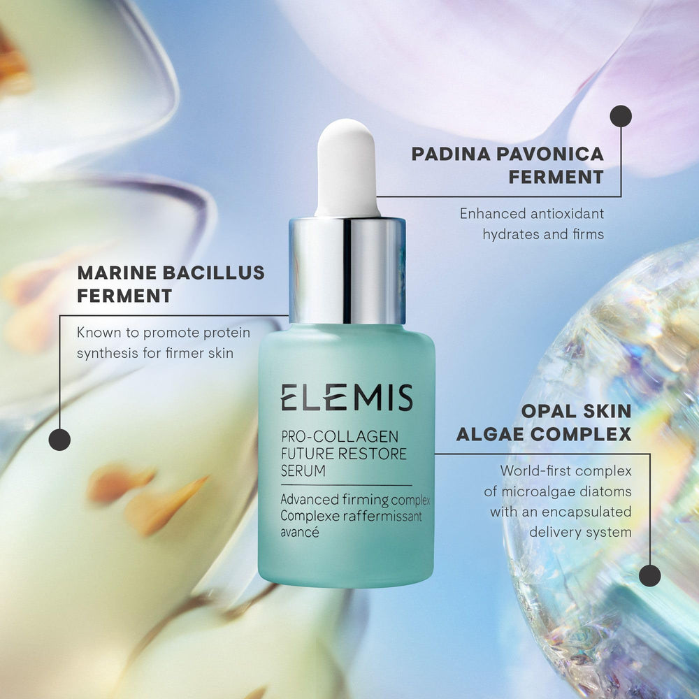 ELEMIS Pro-Collagen Future Restore Serum: frasco de 30 ml, ideal para rutinas diarias y piel más nutrida.