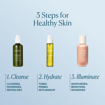 ELEMIS Superfood Multi Mist utilisation jour et nuit pour hydratation continue.