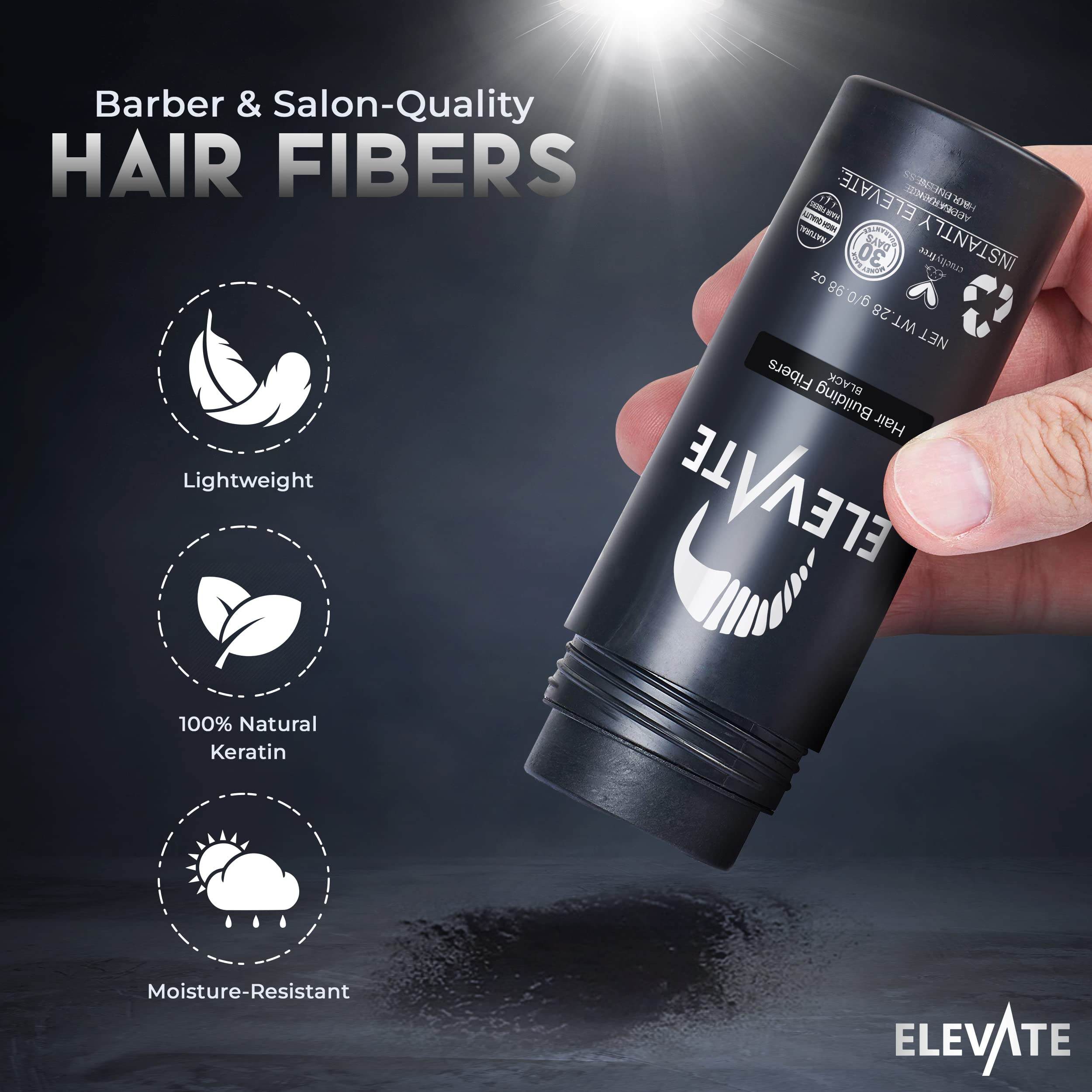 Elevate Fibras Capilares, aplicación rápida para cabello visiblemente más grueso.