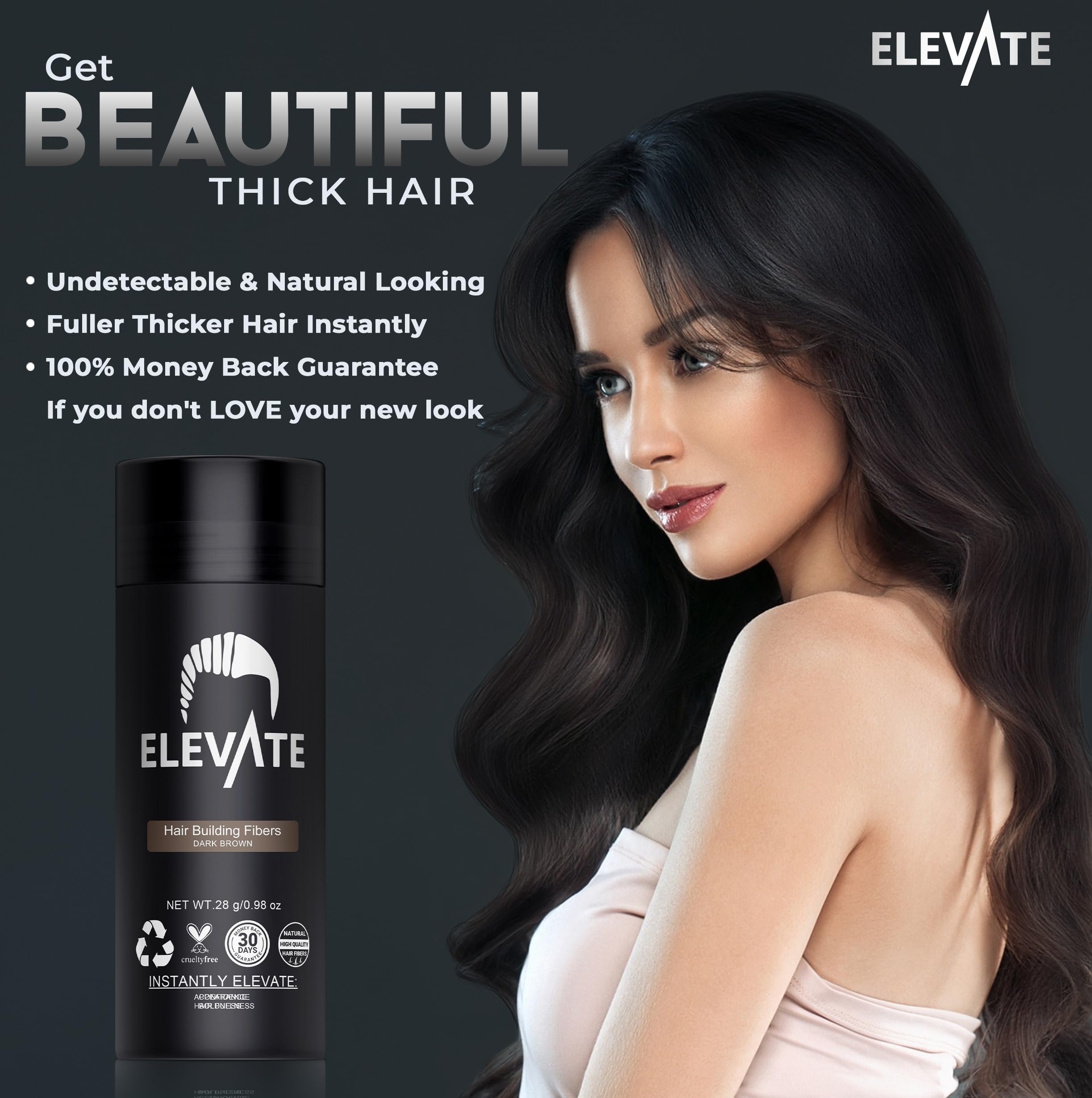 Elevate Hair Fibers hombre aplicando en la coronilla para ocultar zonas finas.
