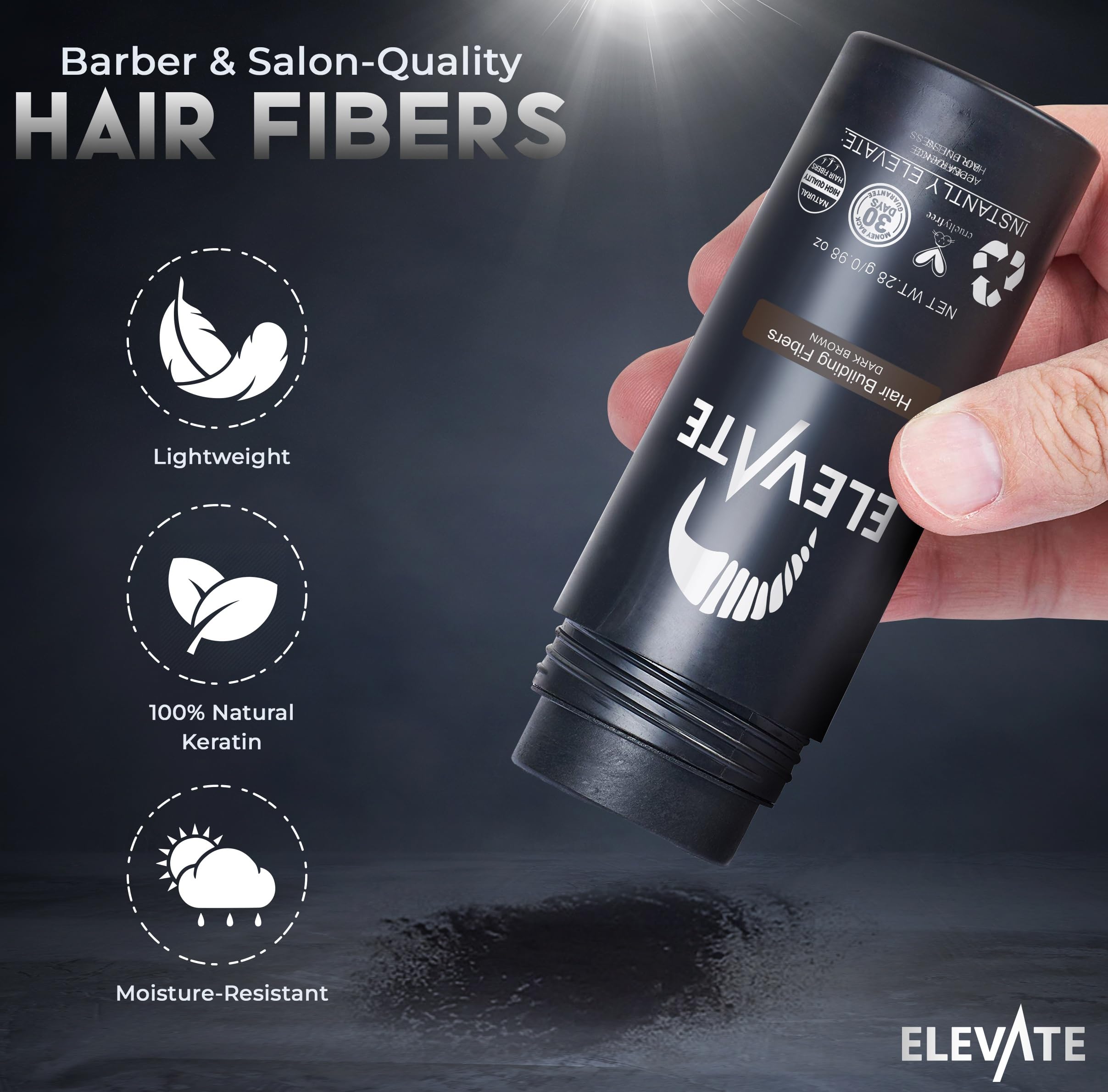 Elevate Hair Fibers mujer aplicando para densidad visual en la línea del cabello.