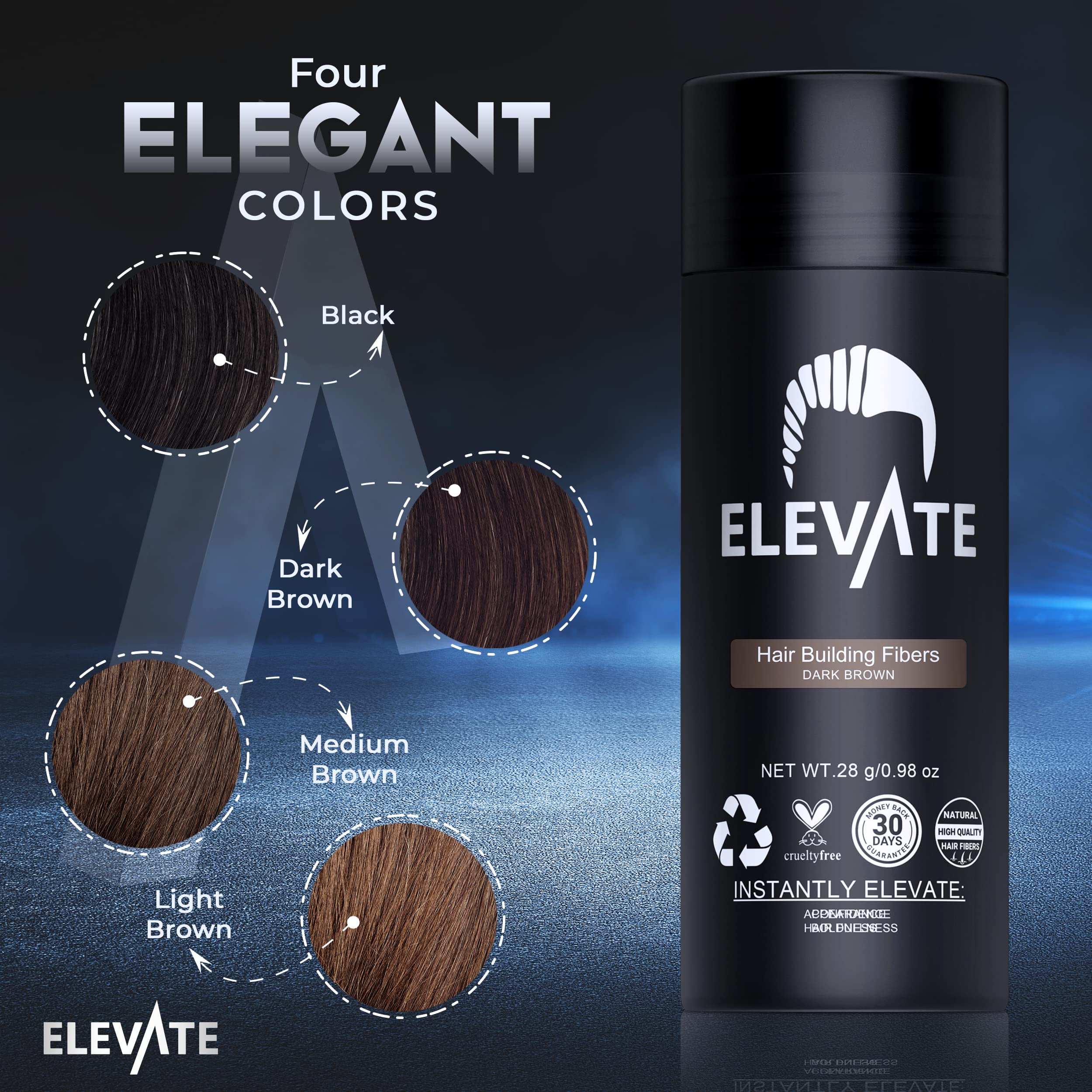 Elevate Hair Fibers uso diario con acabado duradero durante todo el día.