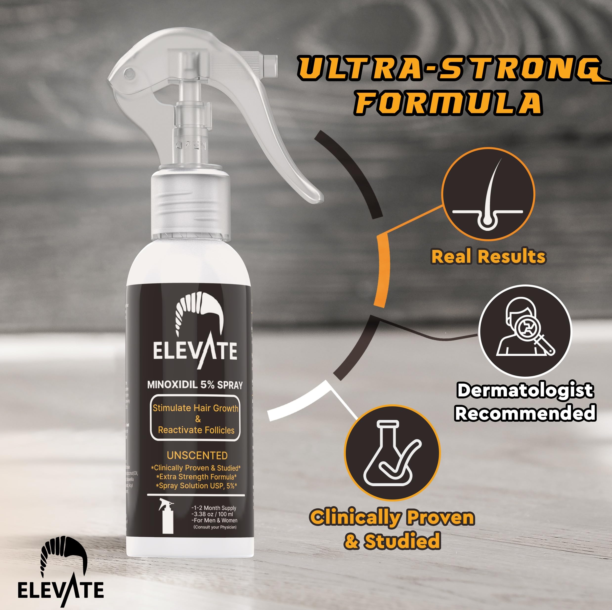 Elevate Minoxidil en cuero cabelludo: aplicación precisa para áreas de adelgazamiento.