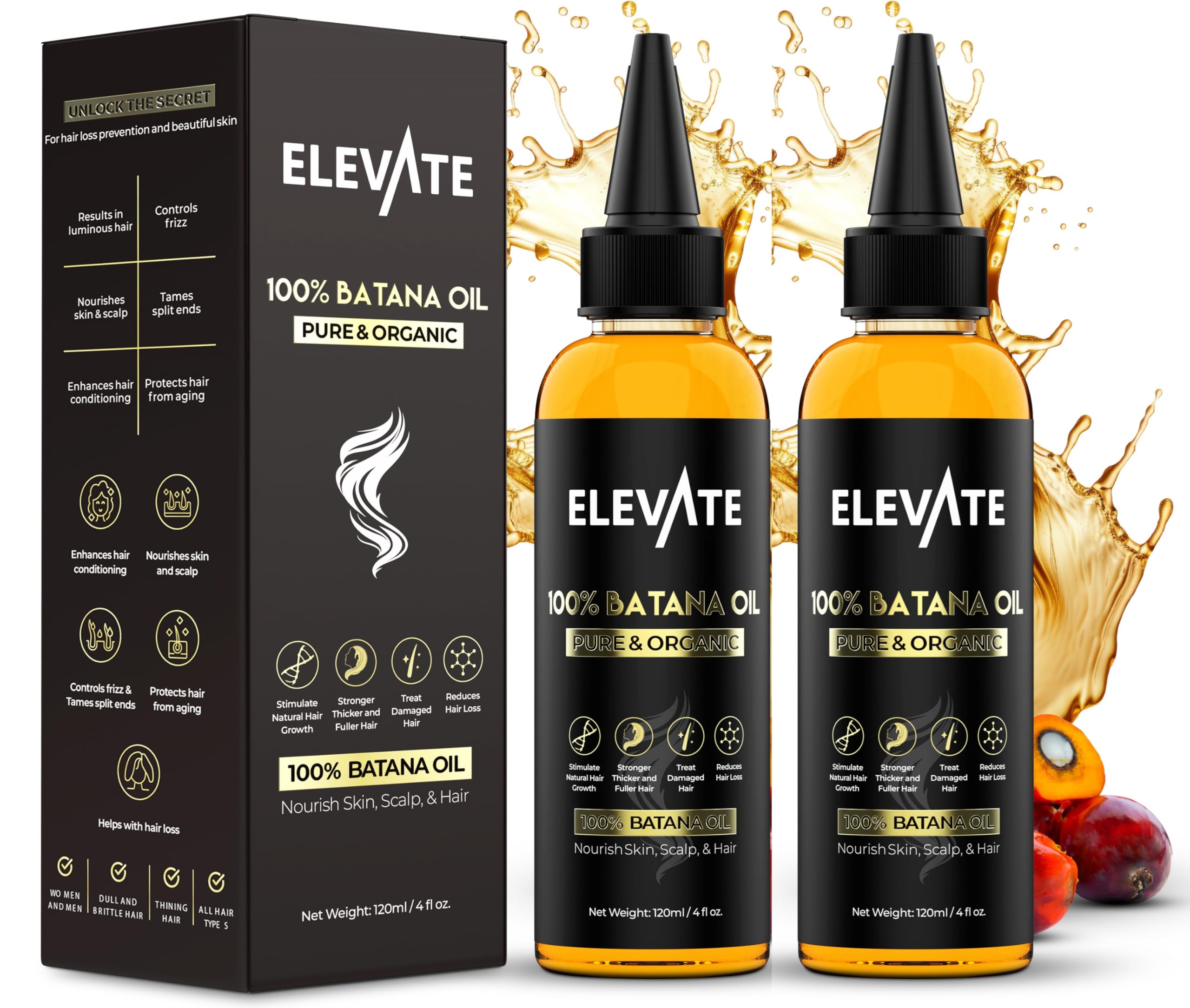 Formato dos botellas Elevate Batana: conveniente para rutinas diarias.