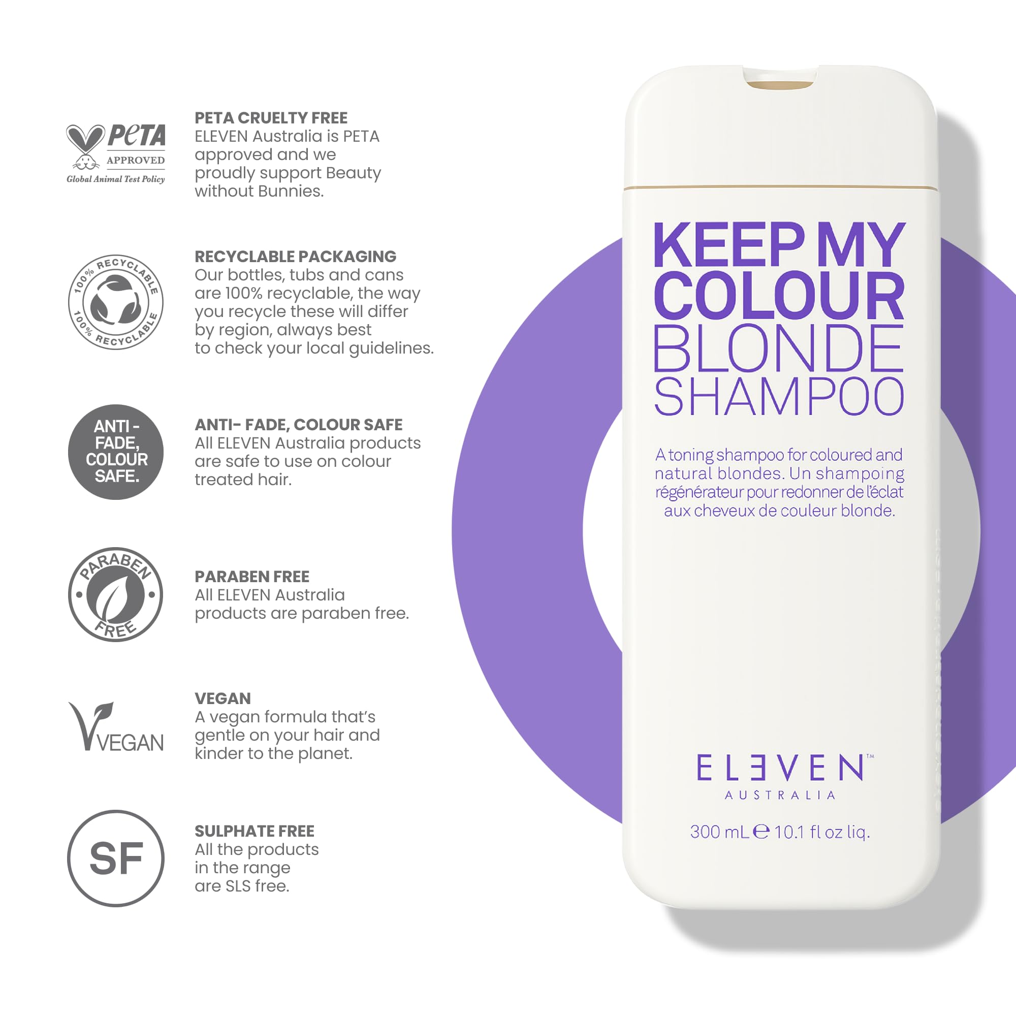 ELEVEN AUSTRALIA Keep My Colour Blonde – rinçage clair et frais après chaque utilisation.