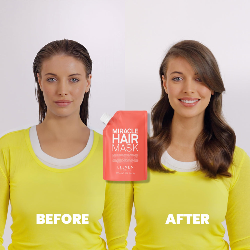 Aplicación de la mascarilla ELEVEN AUSTRALIA para cabello suave y manejable.