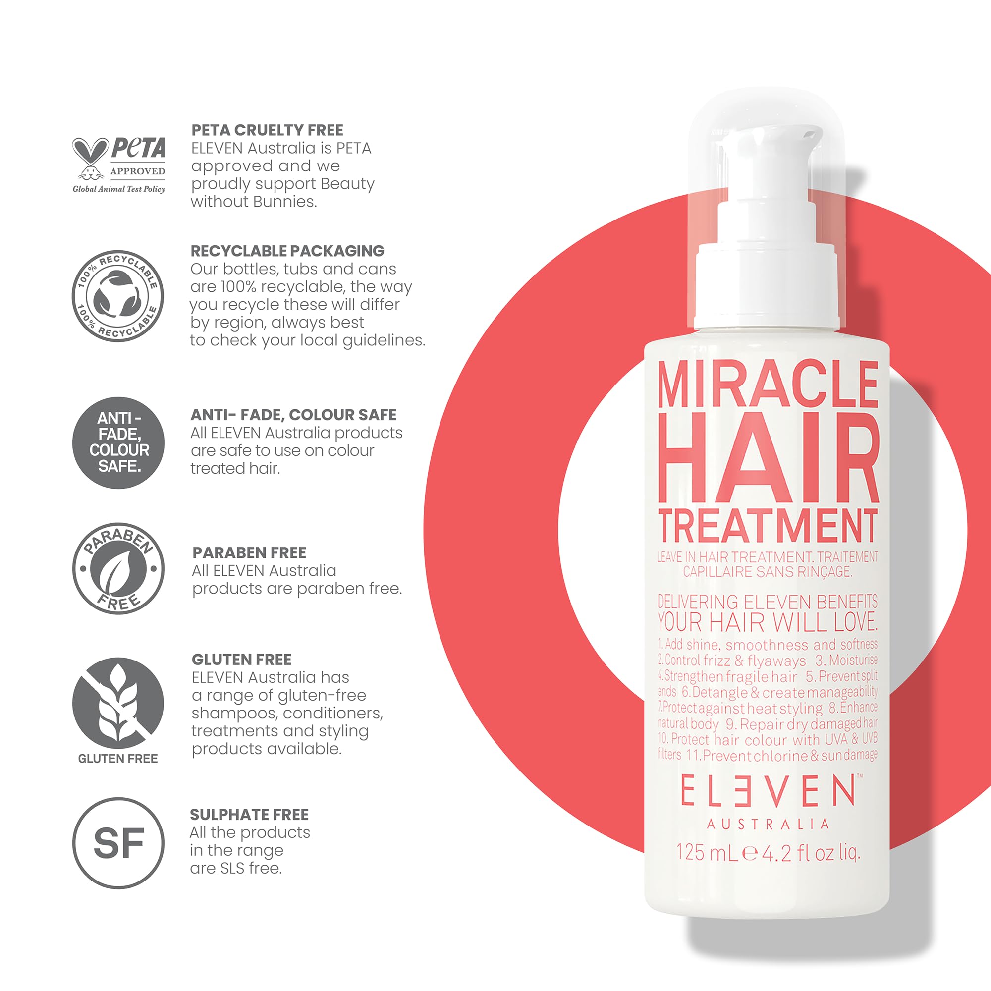 ELEVEN AUSTRALIA Miracle Leave In – emballage simple facilitant la routine rapide.