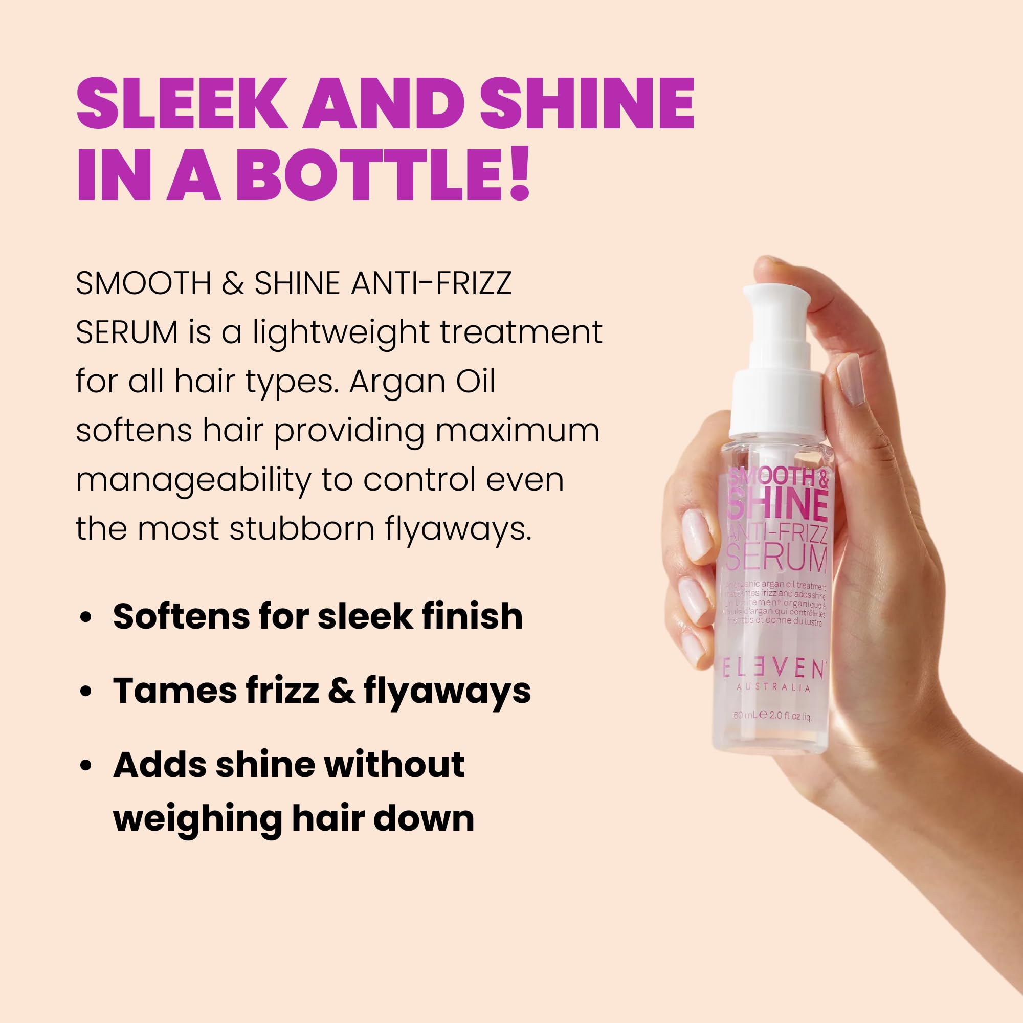 Application sur les mains montrant une dispersion légère du sérum pour cheveux.