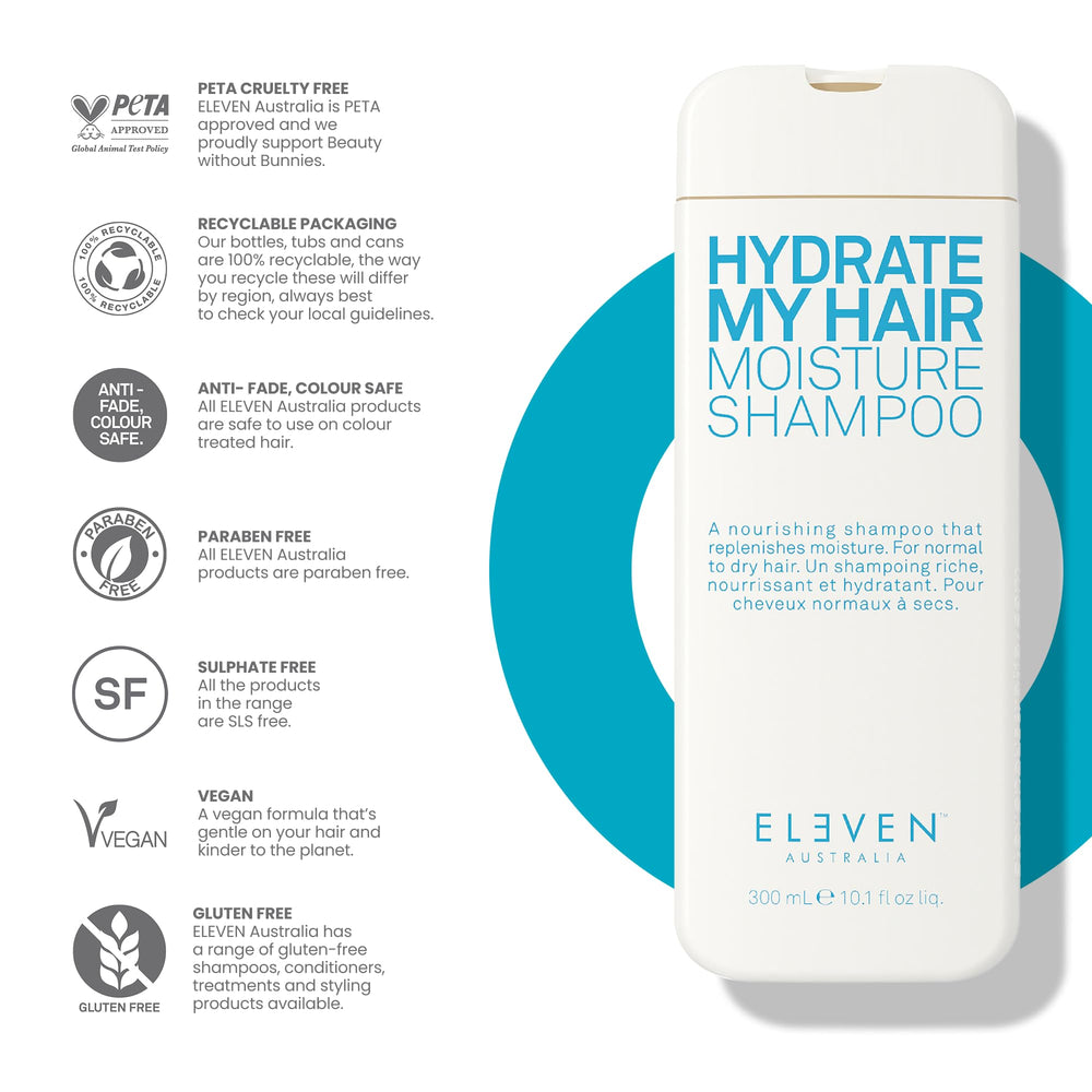 ELEVEN AUSTRALIA Shampoing Hydratant – avant-après cheveux révélant une douceur