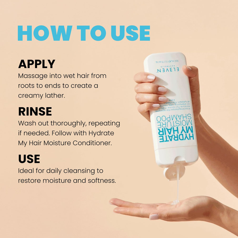 ELEVEN AUSTRALIA Shampoing Hydratant – pompe pratique et application rapide.