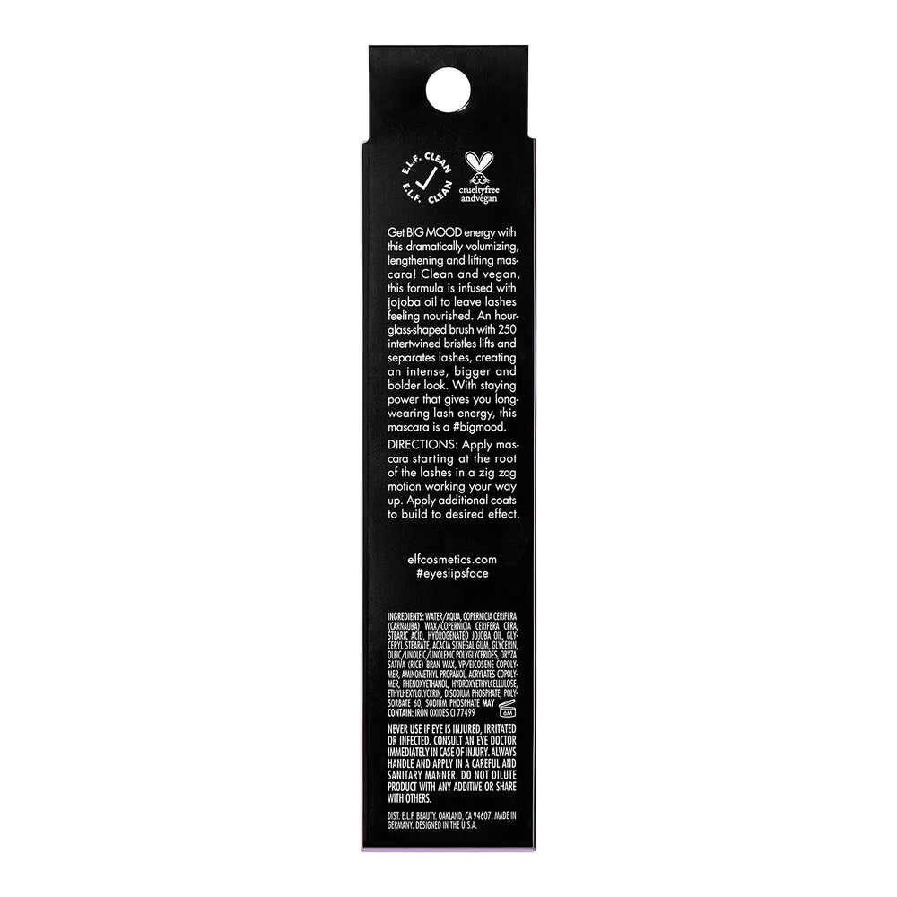 e.l.f. Big Mood Mascara envase con cera de jojoba cuida pestañas