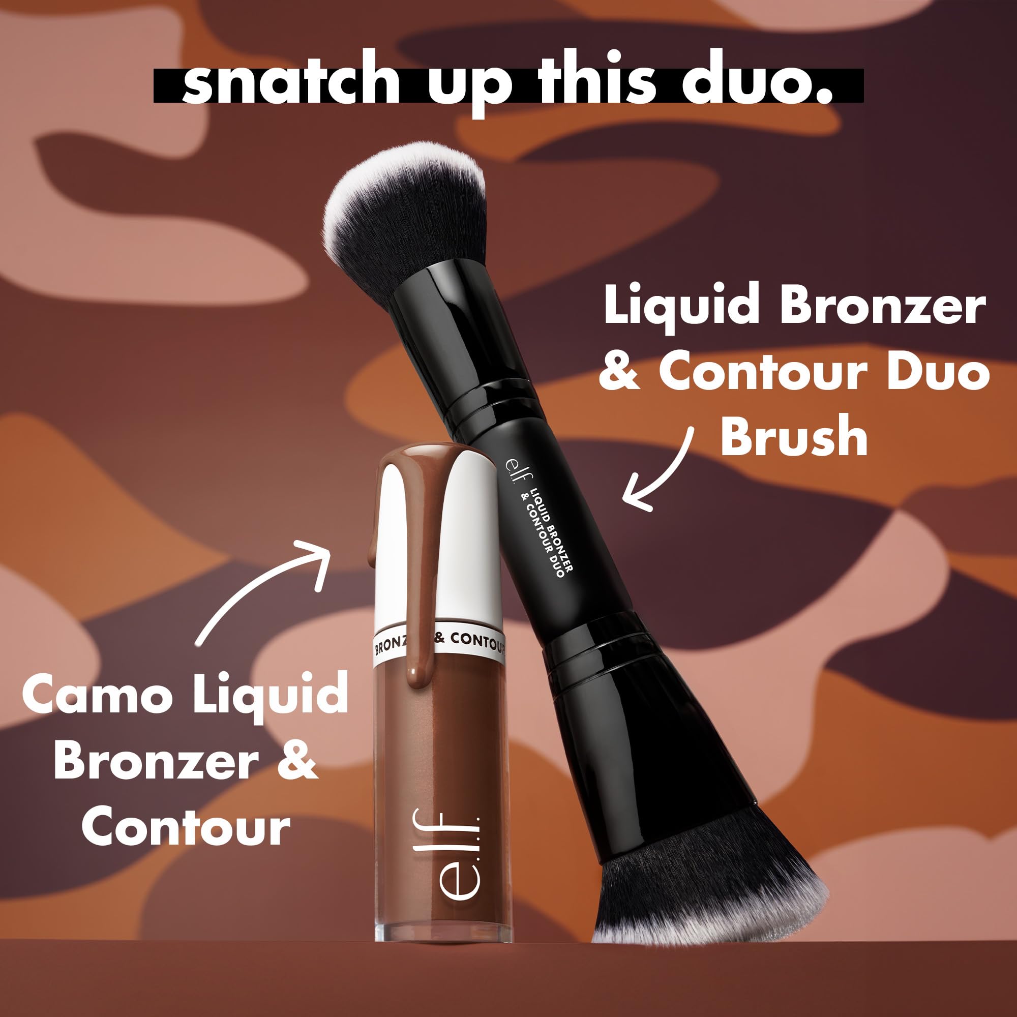 Brillo duradero con e.l.f. Camo Bronceador líquido para rostro.