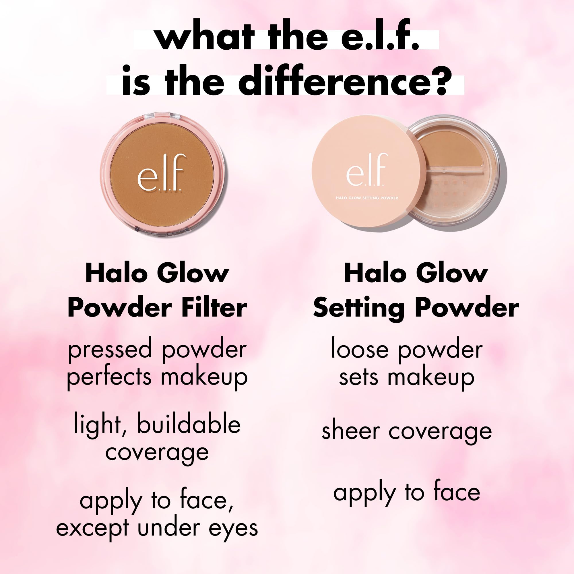 e.l.f. Halo Glow Fórmula vegana y cruelty-free para maquillaje consciente.