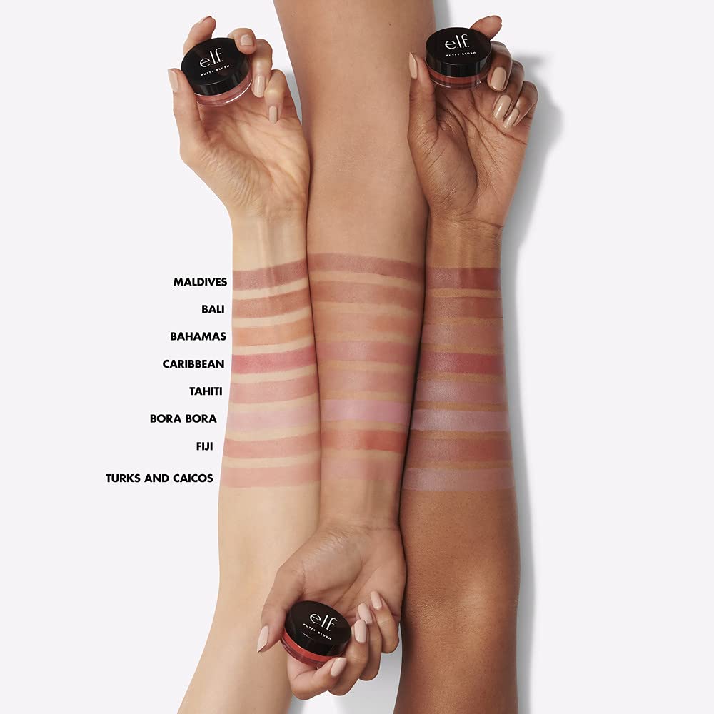 e.l.f. Putty Blush Tahiti, muestra del tono para un brillo natural.