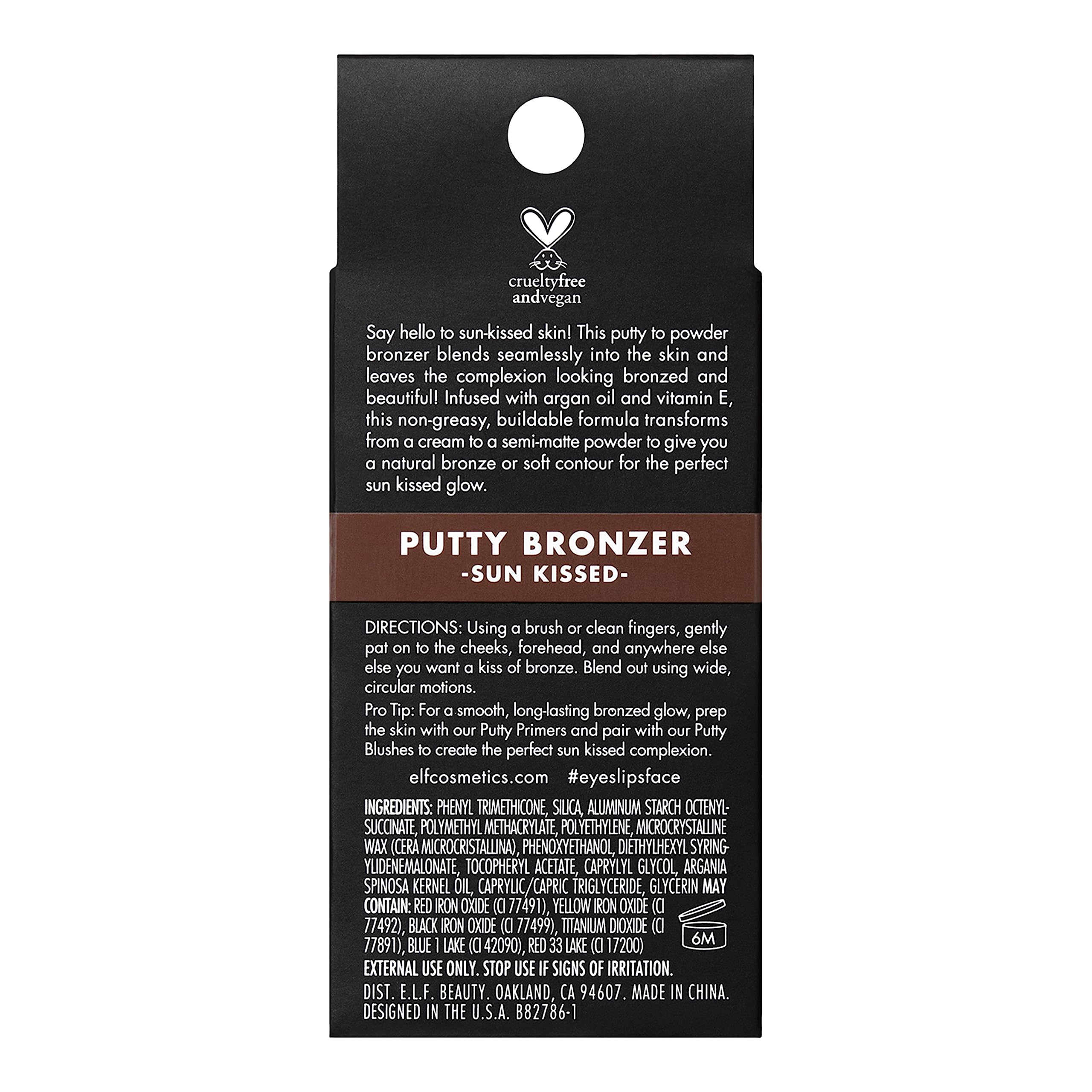 e.l.f. Putty Bronzer hidratación con argán y vitamina E para una piel suave.