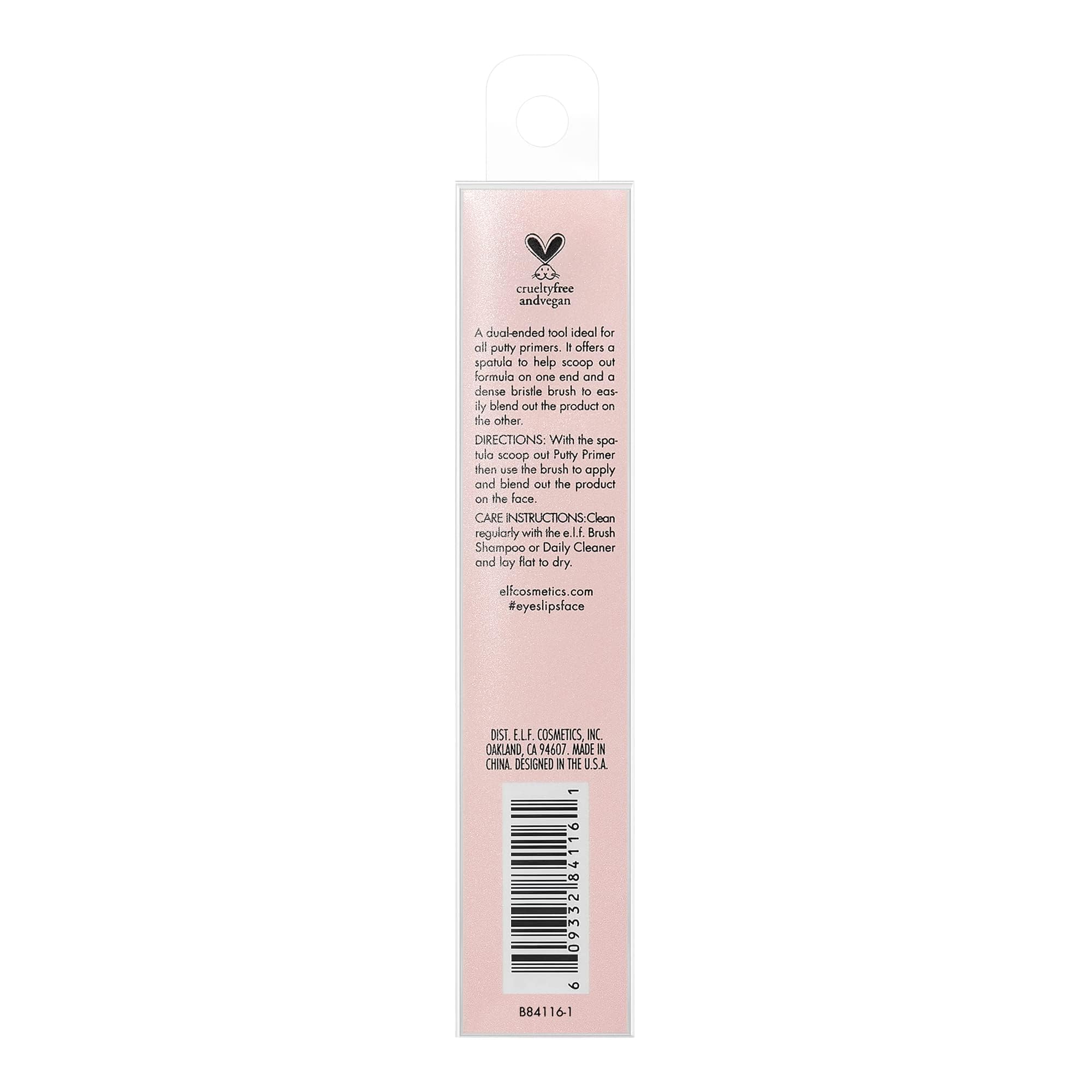 e.l.f. Putty Primer Brush con logo sin crueldad, señal de compromiso vegano.