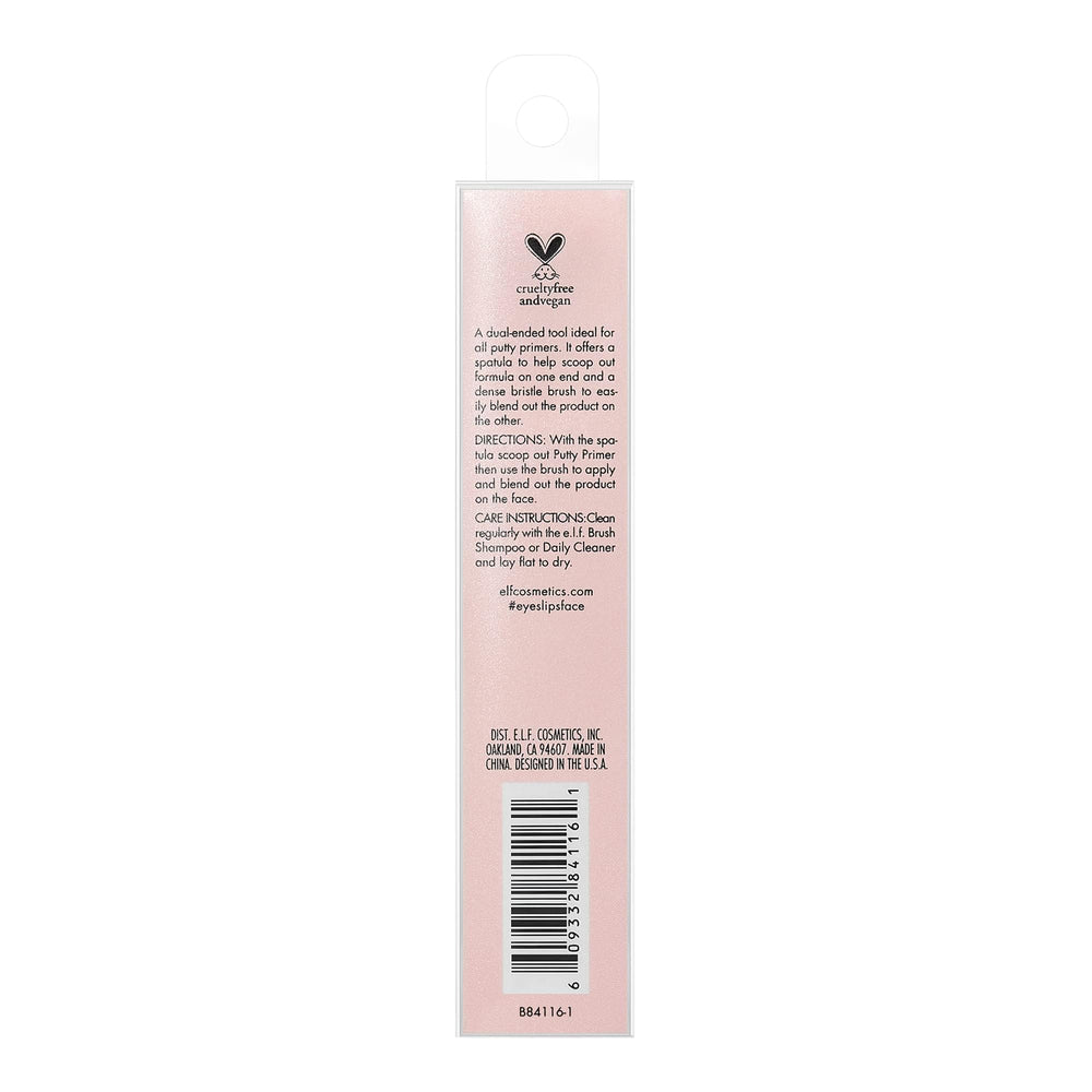 e.l.f. Putty Primer Brush con logo sin crueldad, señal de compromiso vegano.