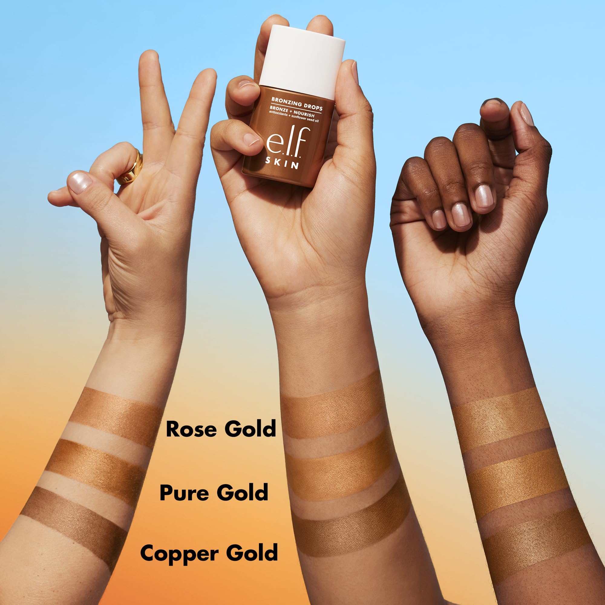 e.l.f. SKIN Bronzing Drops Mini aplicadas en rostro para glow suave
