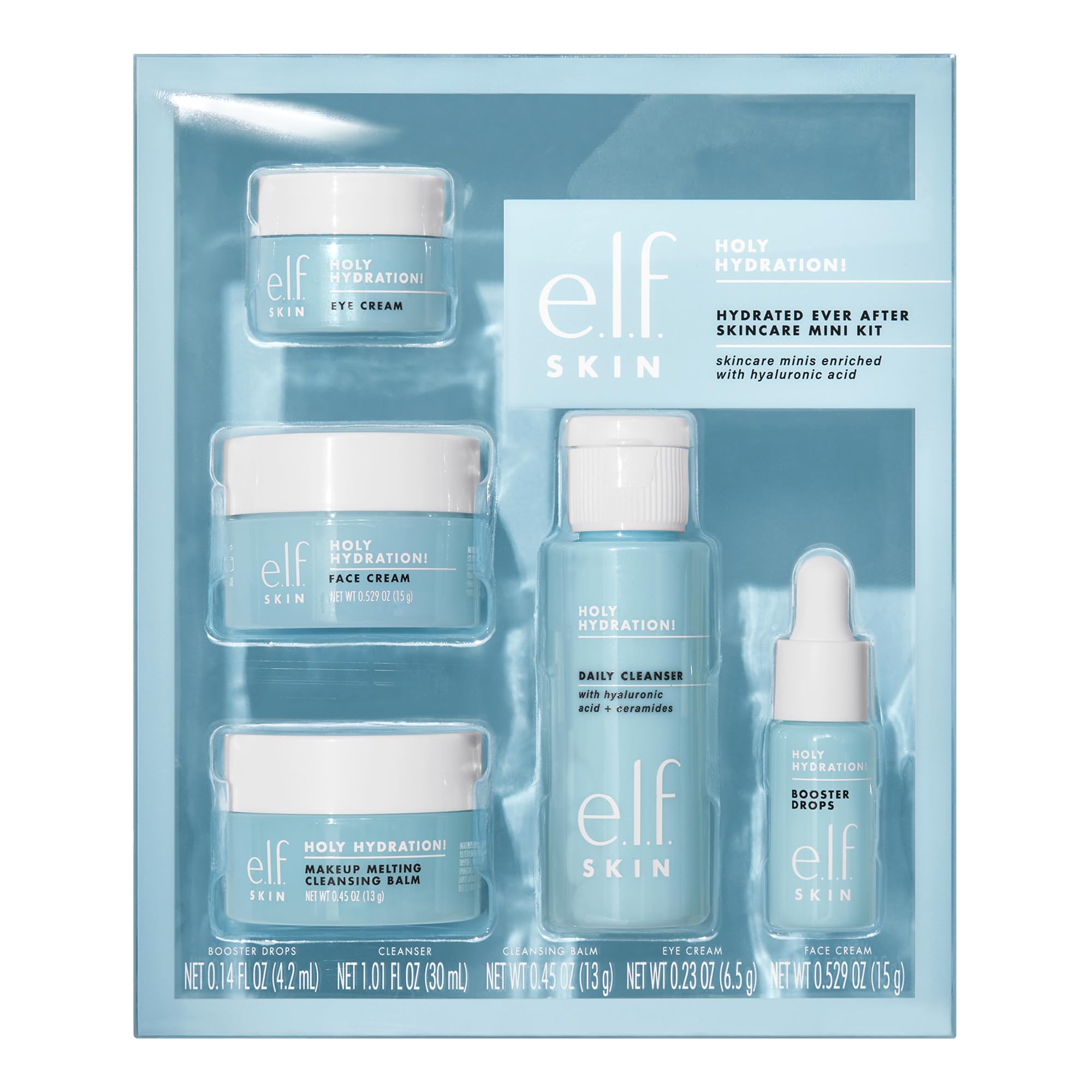 e.l.f. SKIN Holy Hydration mini kit limpiador diario para piel fresca y limpia.
